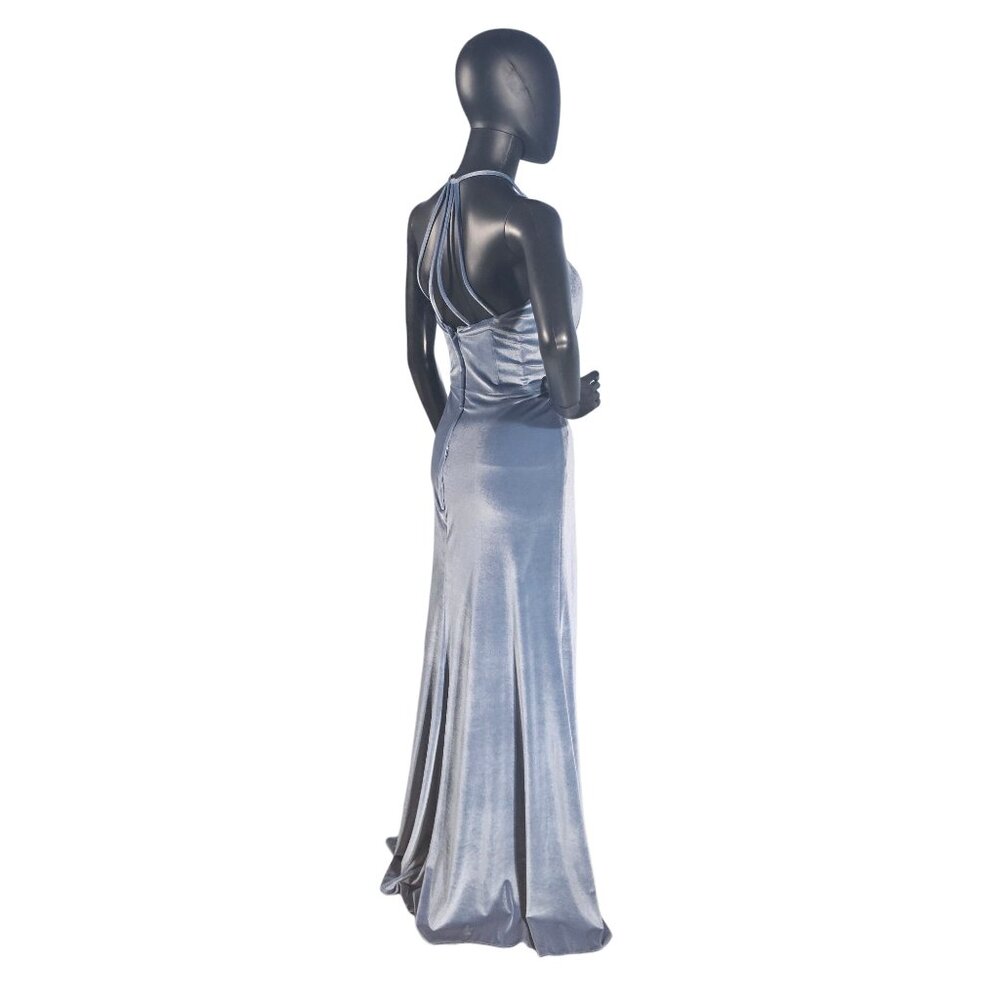 NWOT Slate Stretch Velvet Multi-Strap Maxi Formal Dress - Mori Lee - Picture 7 of 9